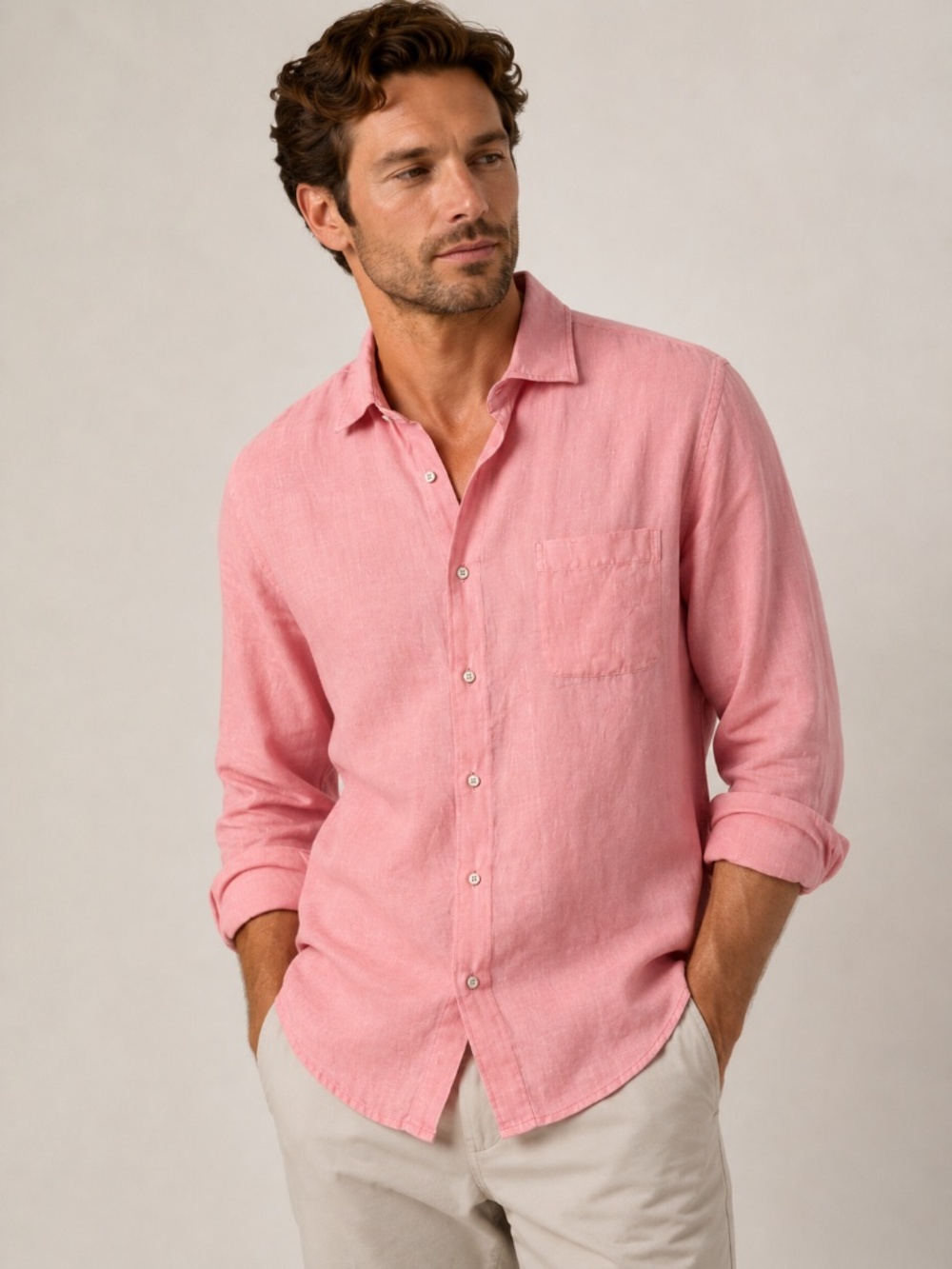 Peter Millar Pink Linen Long Sleeve Shirt Button Down Mens size XL